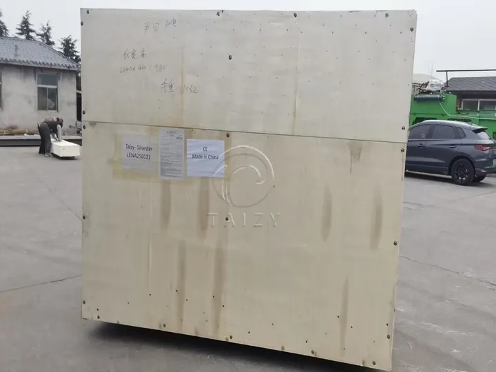 Machine in the wooden crate for delivery