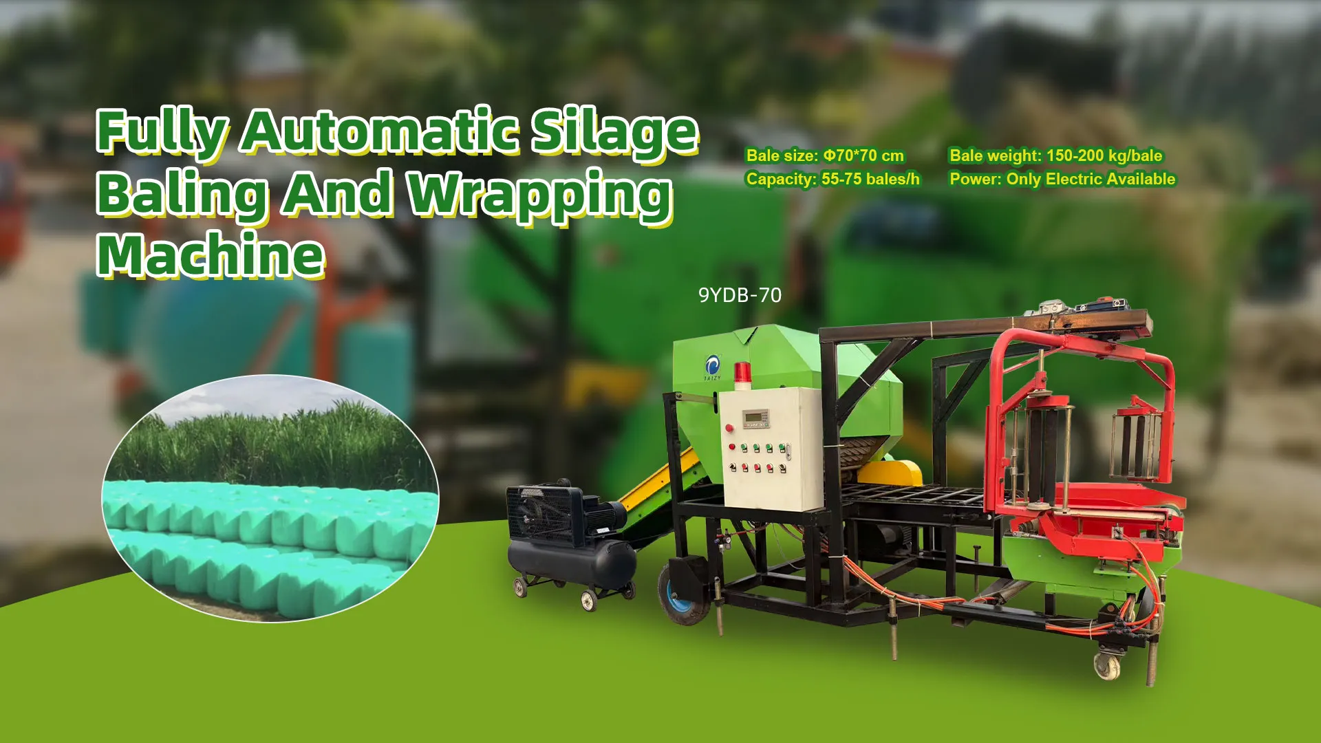 fully automatic silage baling and wrapping machine with double-film frame