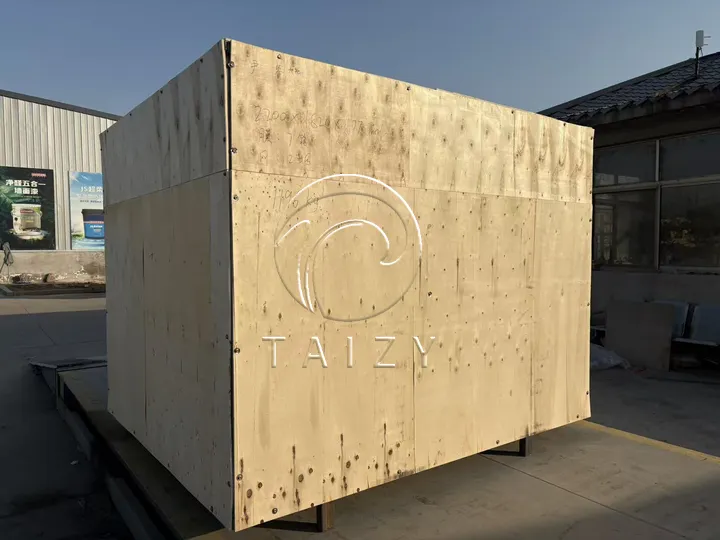 Silage bale making machine in the wooden crate for delivery