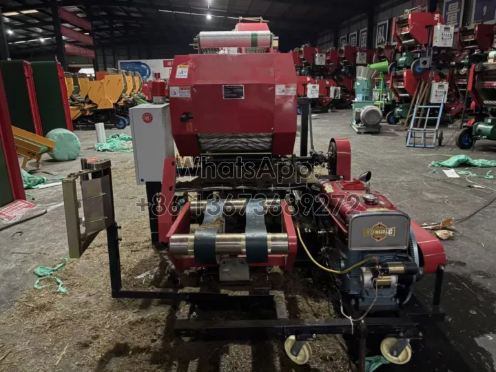 Newly-manufactured silage bale wrapping machine